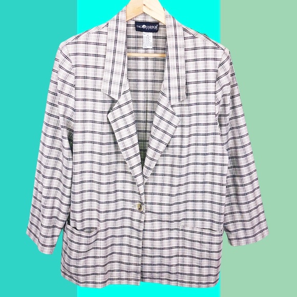 Sag Harbor Jackets & Blazers - Sag Harbor Oversized Plaid Boyfriend Work Blazer